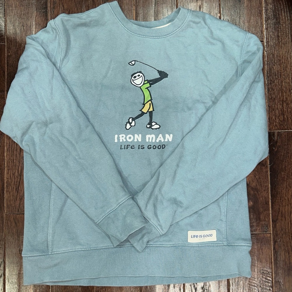 Life Is Good Men's Iron Man Blue Crewneck Sweater